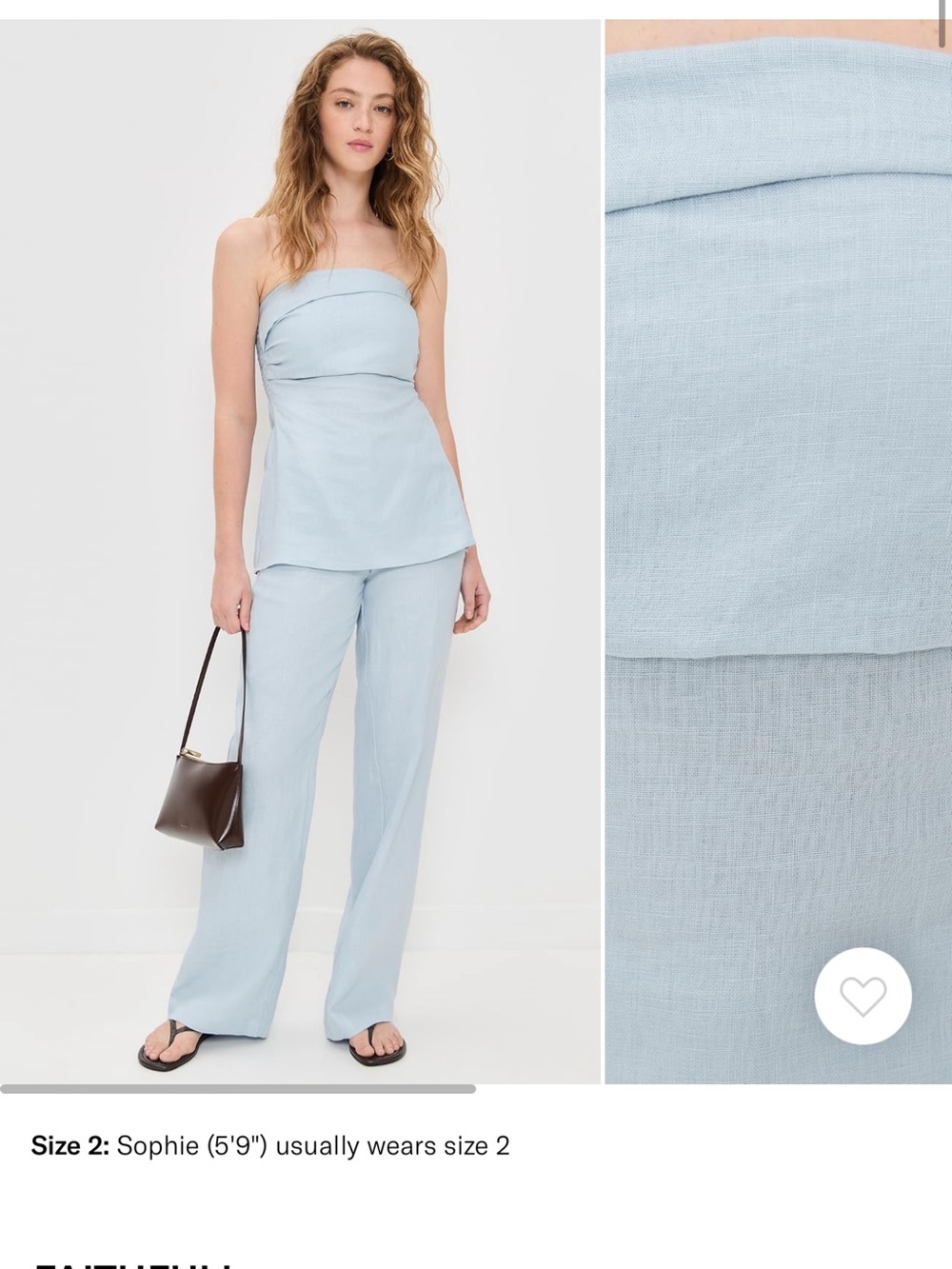 Faithfull the Brand Pale Blue Strapless Top with Wide-Leg Pants